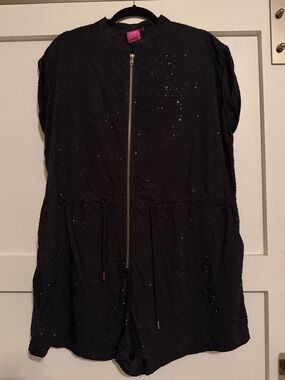 Black Rhinestone Zip Up Romper Queen Of Sparkles